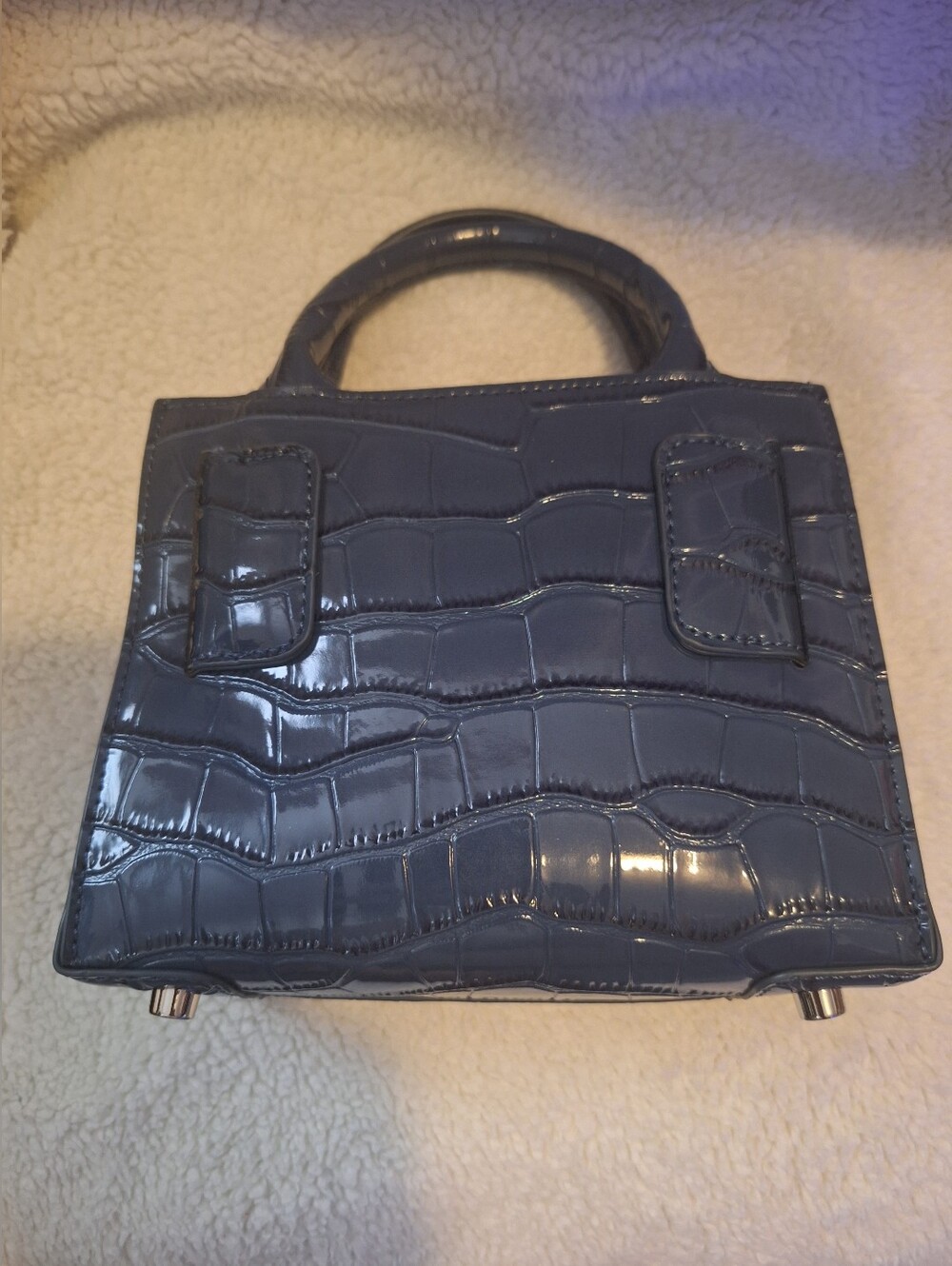 Brandon Blackwood Mini Kuei Navy Croc-Embossed Bag - Picture 5 of 15